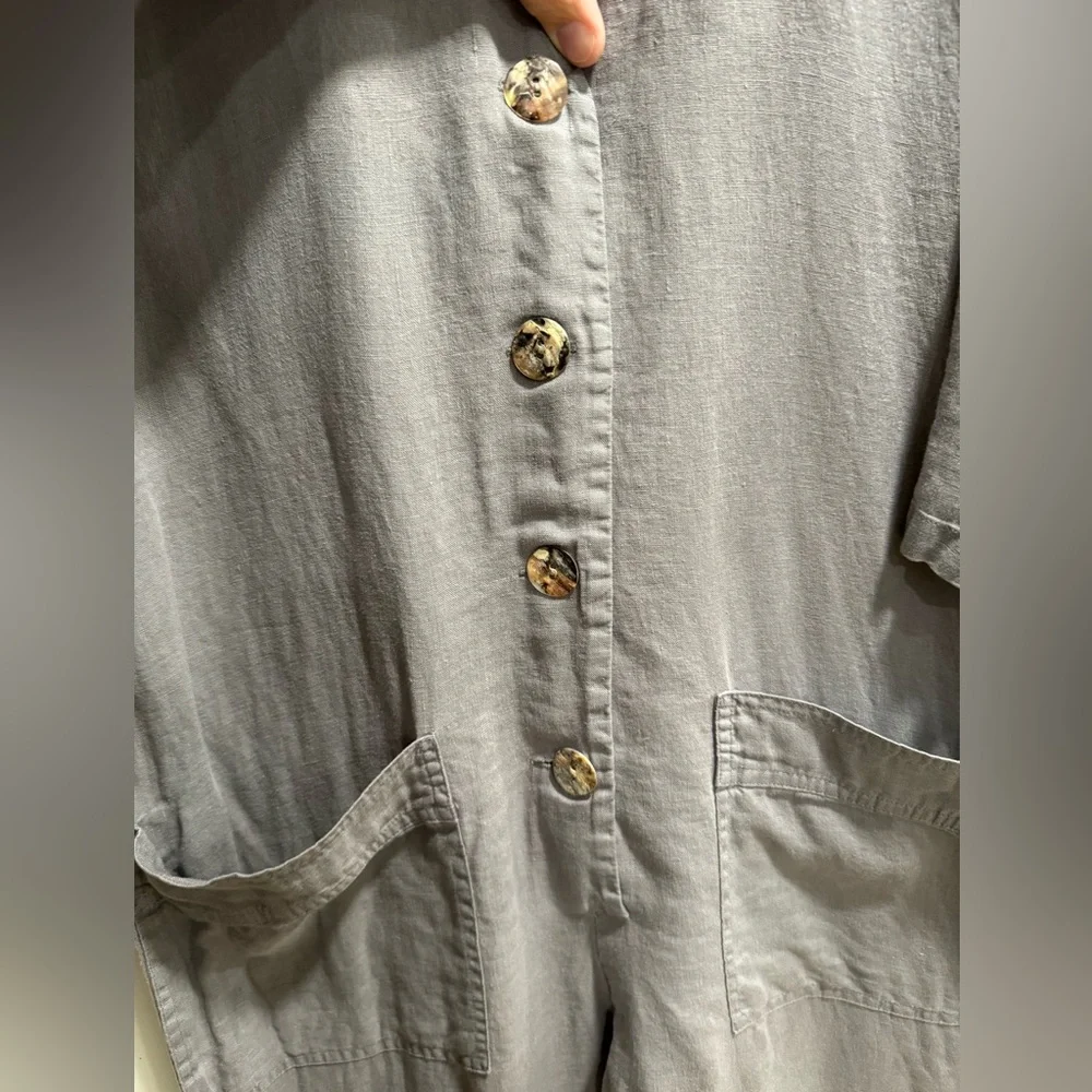 Zara Gray Lillian Linen‎ Jumpsuit,  Utility Button Up, size Small